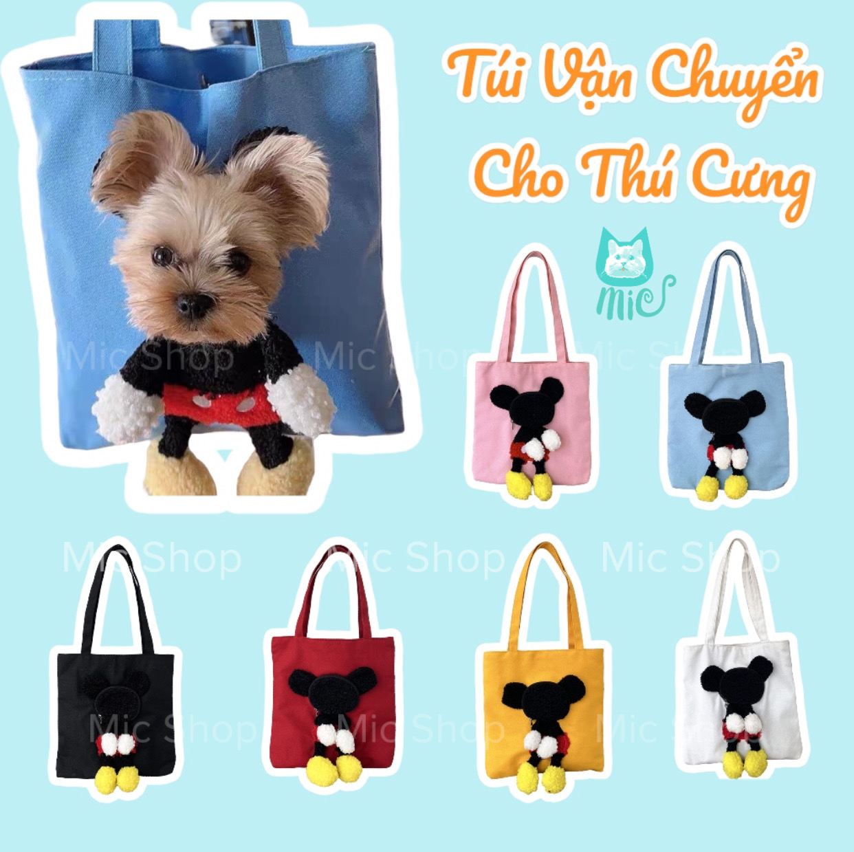 Túi Vận Chuyển Chó Mèo Thú Cưng, Túi Tote, Túi Vải canvas hình mickey