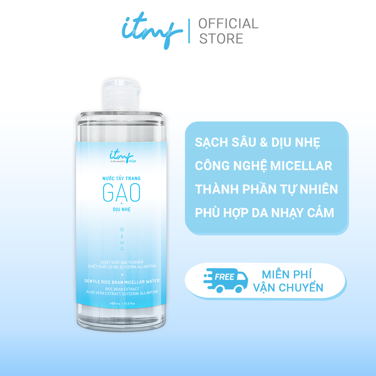 Nước tẩy trang Gạo ITMF dịu nhẹ 400mL - Mỹ phẩm thuần dưỡng từ Gạo