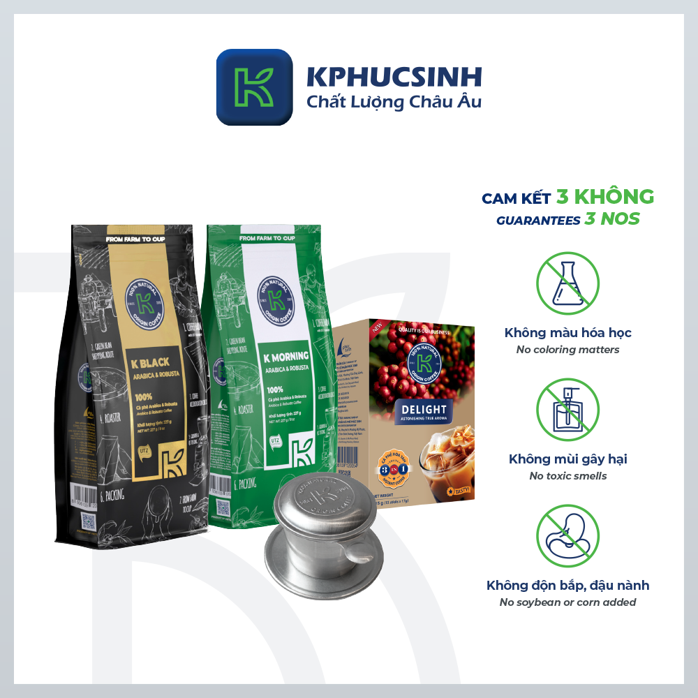 Hộp Quà Cà Phê K Coffee Love Box 2 - cà phê rang xay Robusta Arabica và cà phê hoà tan đậm vị (cà phê rang xay K-Black, K-Morning và cà phê hòa tan K-Delight)