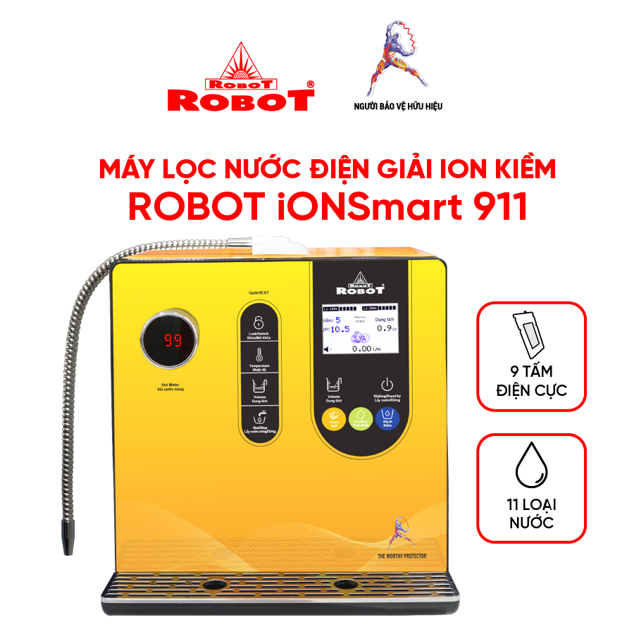 Máy Lọc Nước Điện Giải Nóng Thông Minh ROBOT IonSmart 911 Nóng Thông Minh Tạo 11 Loại Nước Điện Giải - Hàng Chính Hãng