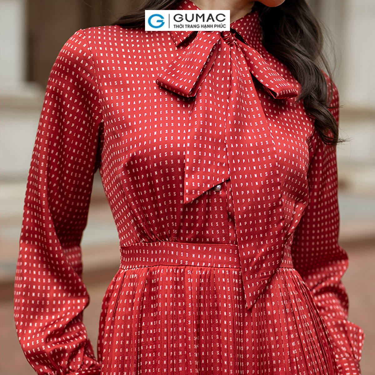 Đầm dập ly buộc nơ phong cách thời thượng thời trang GUMAC DD06042