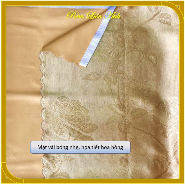 Rèm cửa chính, rèm cửa sổ, ngăn phòng chống nắng, cách nhiệt - Màu vàng kem họa tiết hoa hồng