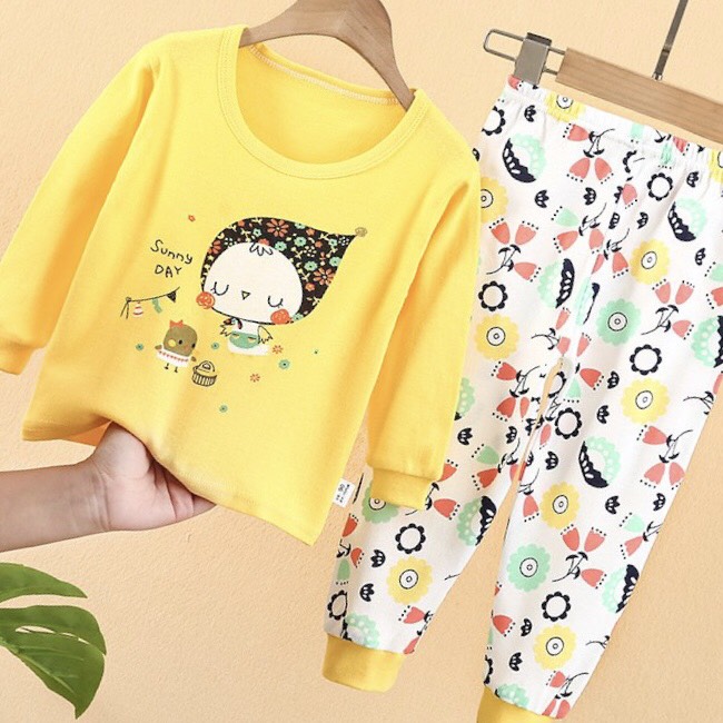 Đồ ngủ cho bé Easy Baby, đồ bộ dài tay bé gái chất vải cotton từ 7-18kg