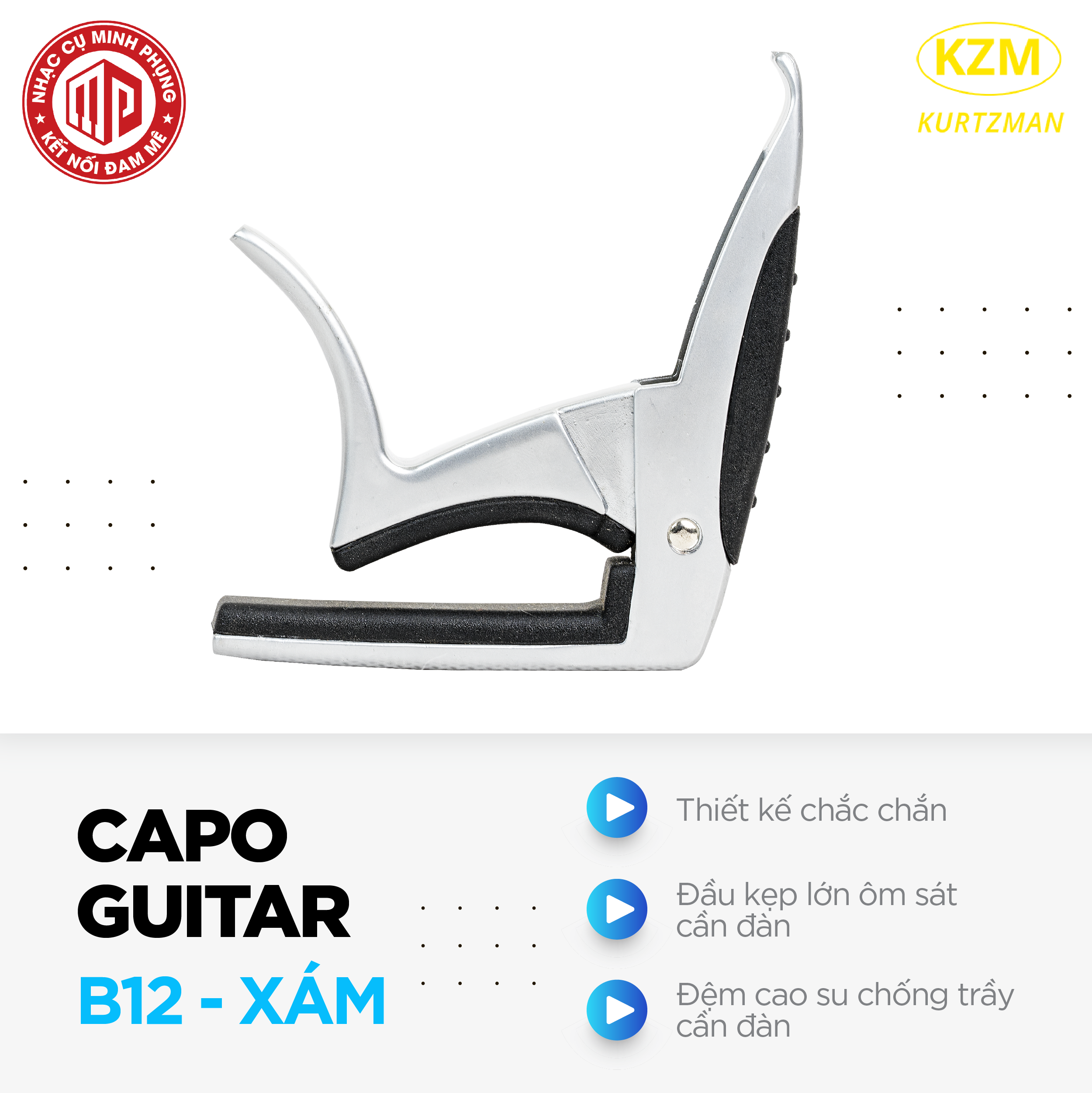 Capo guitar cao cấp Kzm Kurtzman - B12 - Màu xám - Hàng chính hãng