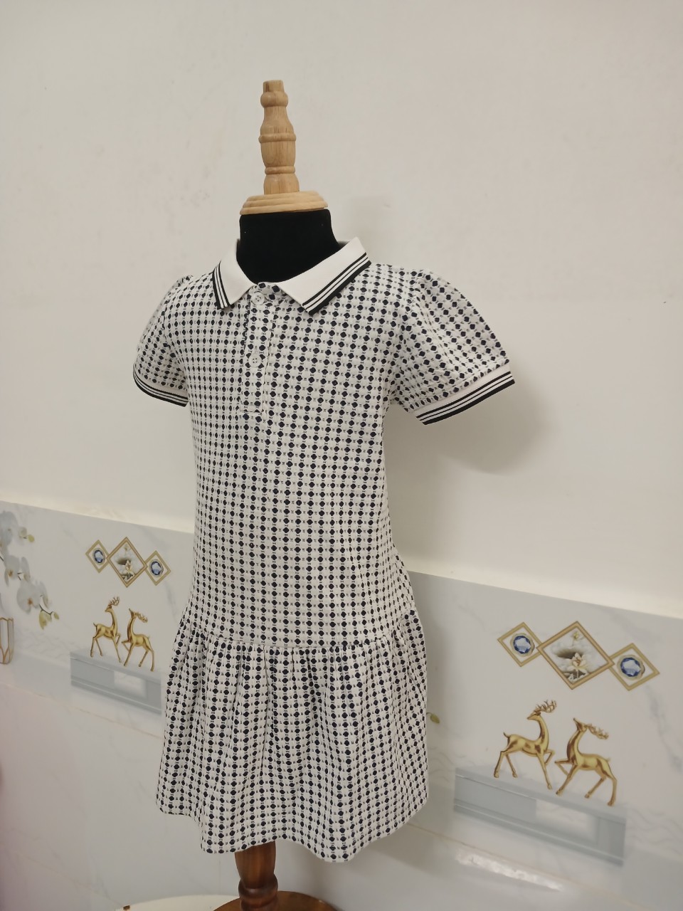 ĐẦM POLO BÉ GÁI KẺ SỌC CARO TRẮNG - ĐEN
