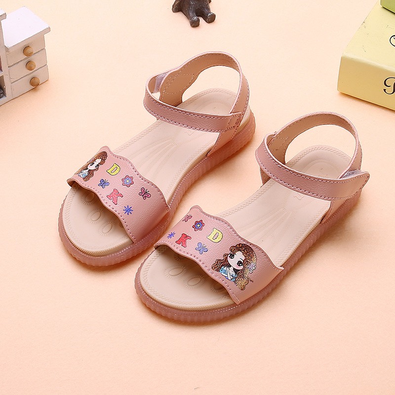 Sandal bé gái quai hậu da mềm cao cấp đế dẻo chịu nước kháng khuẩn nhanh ráo họa tiết công chúa cho bé gái 3 - 12 tuổi SG51