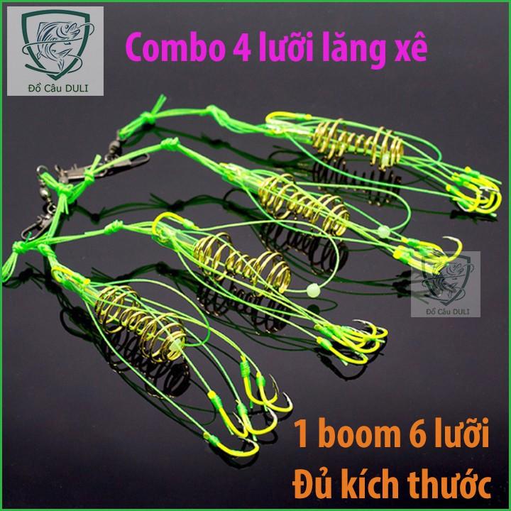 Hộp 4 lưỡi câu cá, lưỡi lăng xê xanh chất lượng đủ kích thước