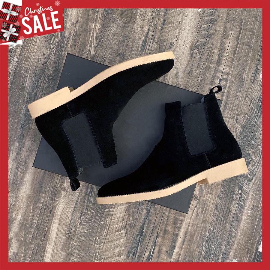 Chelsea Boots Da Lộn Đen Đế Sữa