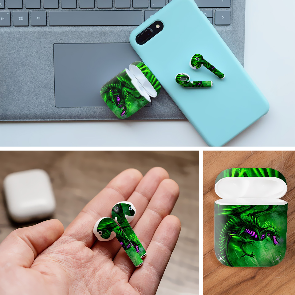 Miếng dán skin chống bẩn cho tai nghe AirPods in hình Rồng Dragon - dra015 (bản không dây 1 và 2)