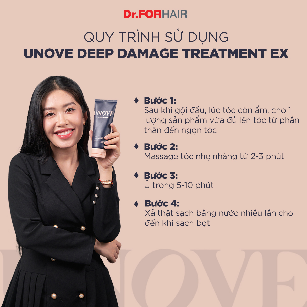 Combo gội xả hỗ trợ mọc tóc phục hồi tóc giảm khô xơ gãy rụng Dr.FORHAIR Folligen Original Shampoo 300ml x Unove Deep Damage Treatment Ex 207ml