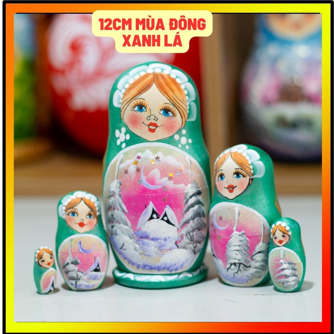 BỘ BÚP BÊ NGA 5 LỚP CAO 12CM MÀU XANH