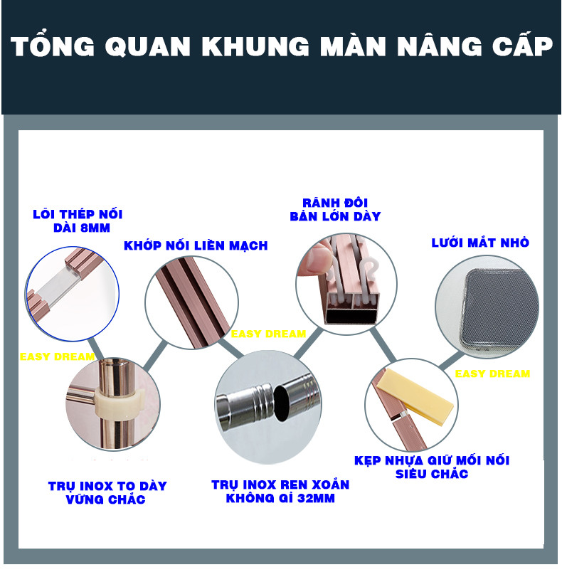 Màn ( mùng ) khung  không khoan tường  chống muỗi , chống côn trùng khung inox cao cấp không gỉ