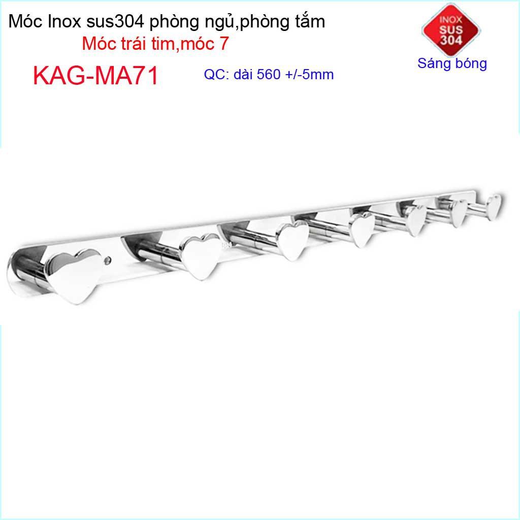 Móc treo quần áo inox 304 cao cấp dày, móc tim Kace 7 móc treo đồ nhà tắm KAG-MA71