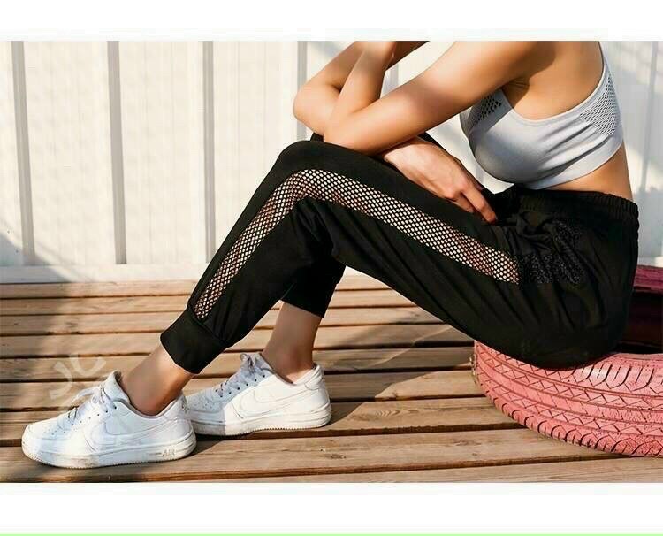 Quần Jogger Thể Thao Nữ Phối Lưới Có Dây Rút Và Bo Gấu - Thun 4 Chiều Không Xù Lông