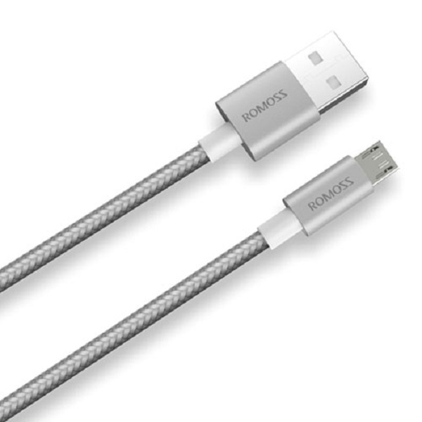 Cáp sạc nhanh micro USB bọc Nylon Romoss dài 1m (Bạc) - Hàng chính hãng