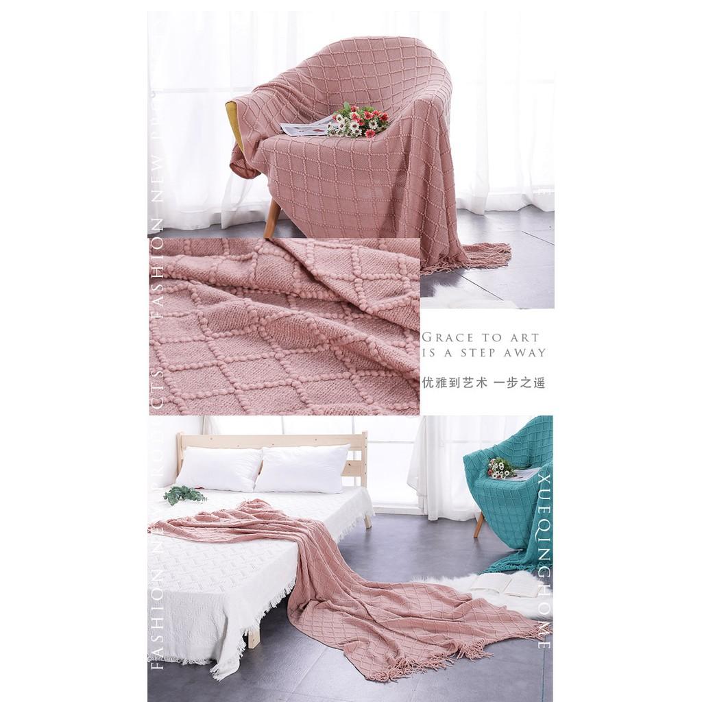 Chăn Thun Đan Len Phủ Ghế Sofa Trang Trí Giường Dệt Hình Thoi