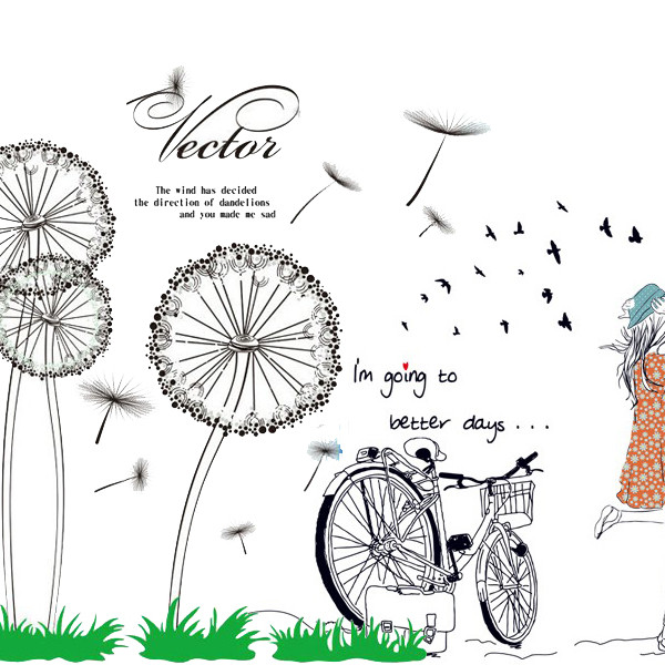 Decal dán tường Combo Cô gái và hoa bồ công anh 3