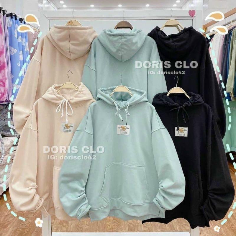 Áo khoác hoodie nỉ nữ form rộng tay phồng nón to chùm đầu_Áo khoác chui đầu unisex in logo nhiều màu thời trang thu đông