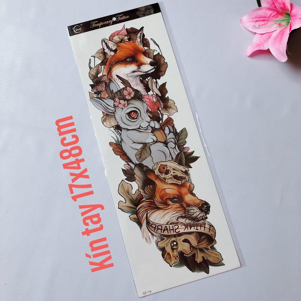 Combo 2 tấm hình xăm dán kín tay cao cấp kì lân 17x48cm- tặng tấm bắp tay mini 10x20cm