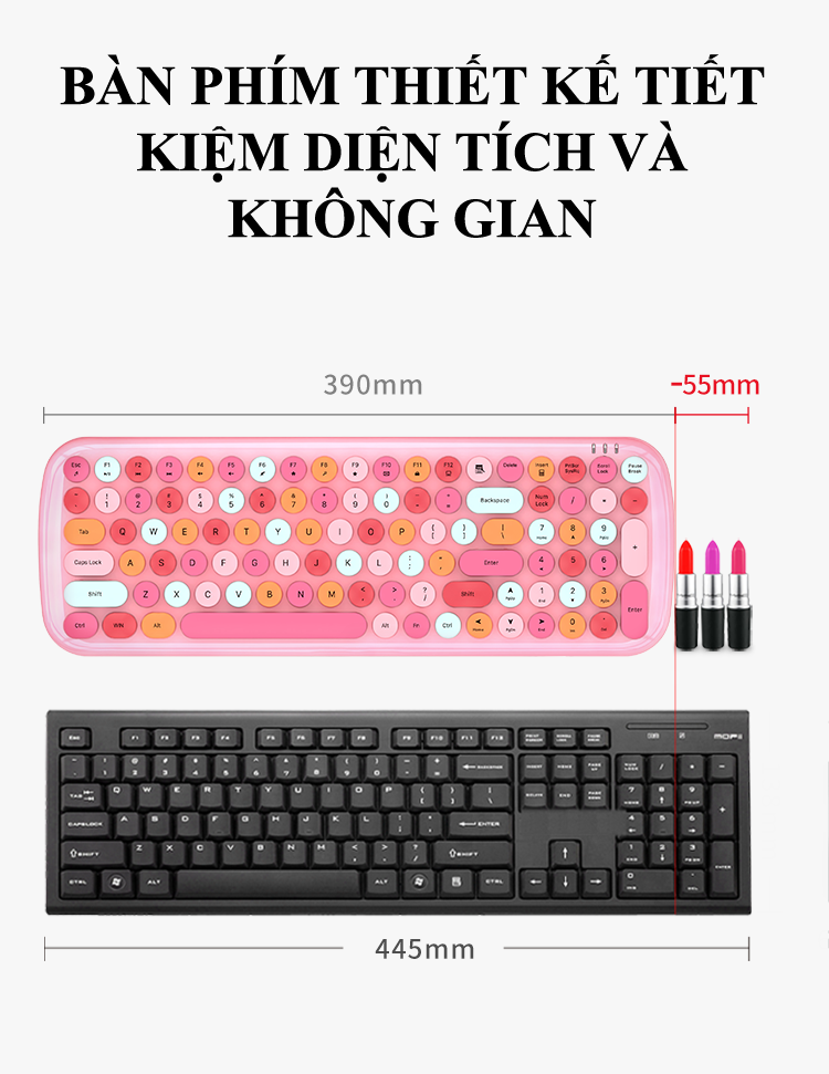 Bộ bàn phím và chuột không dây MOFII CANDY XR thiết kế phím mini 100 phím kết nối bằng chip USB 2.4GHz và 4 màu sắc độc đáo - Hàng Chính Hãng