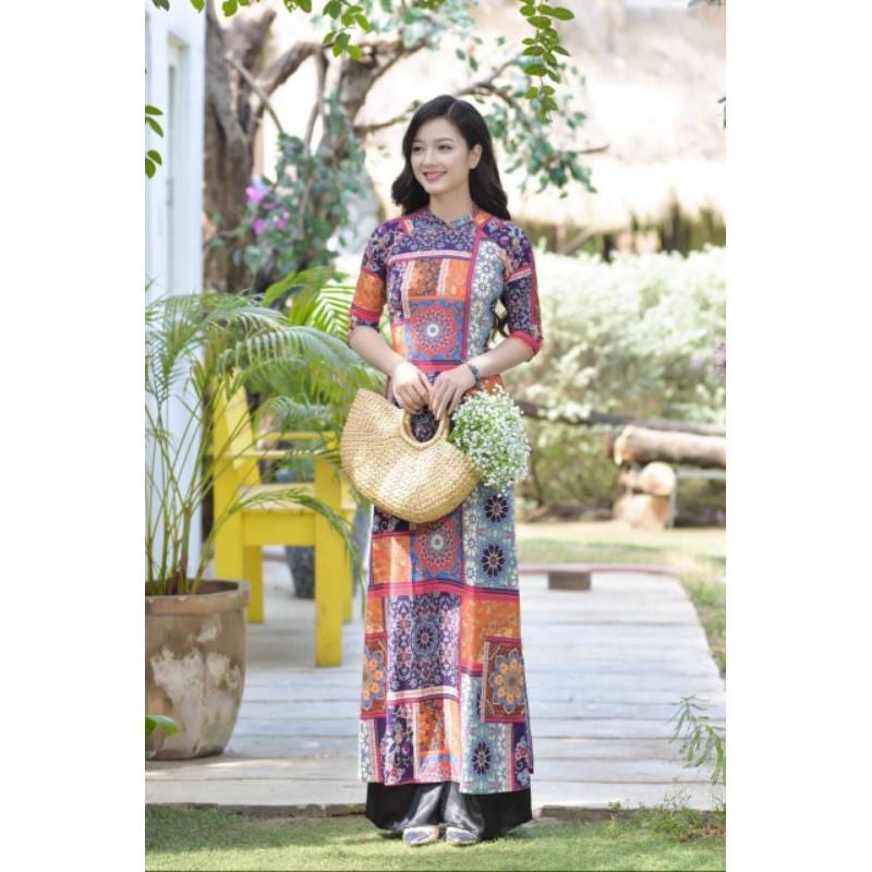 SET ÁO DÀI LỤA HOẠ TIẾT HOA VĂN CAO CẤP