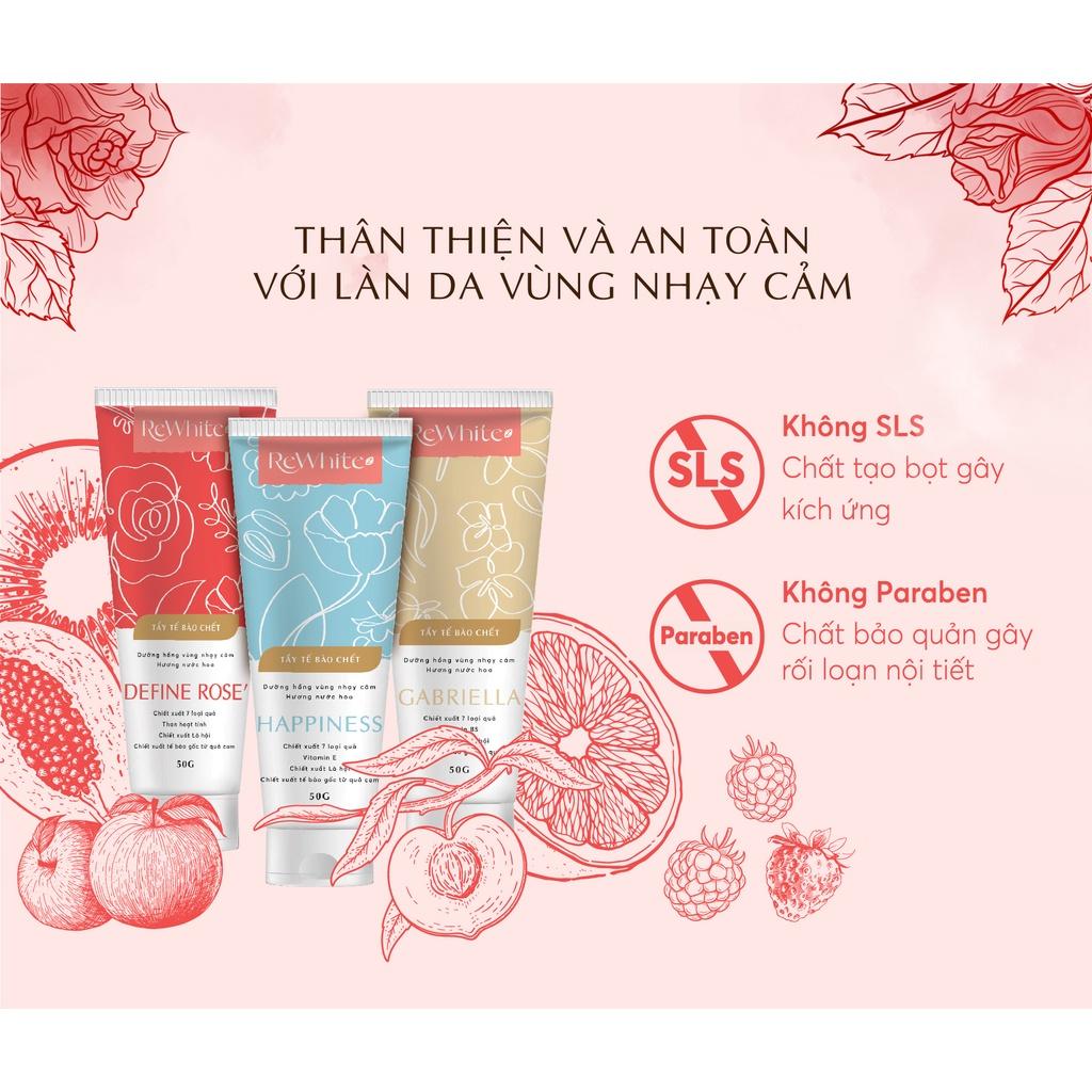 Combo 3 Gel Tẩy Tế Bào Chết REWHITEZ Define Rose, Gabriella, Happiness Giúp Dưỡng Hồng Vùng Nhạy Cảm Tuýp 50g