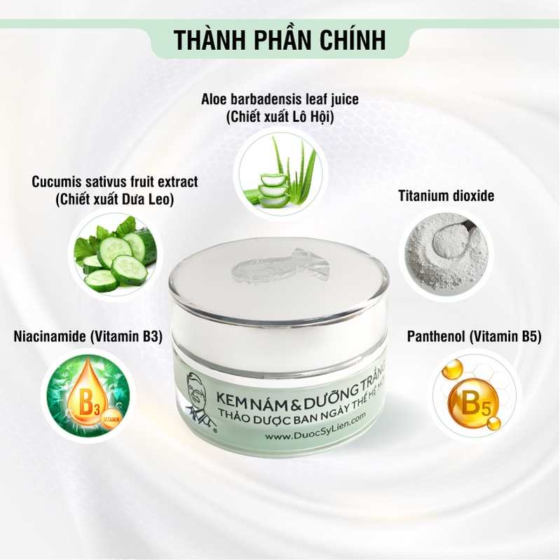 Kem nám & dưỡng trắng thảo dược ban ngày thế hệ mới (12g), mờ nám, mờ vết nhăn, trẻ hóa làn da - Dược Sĩ Liên