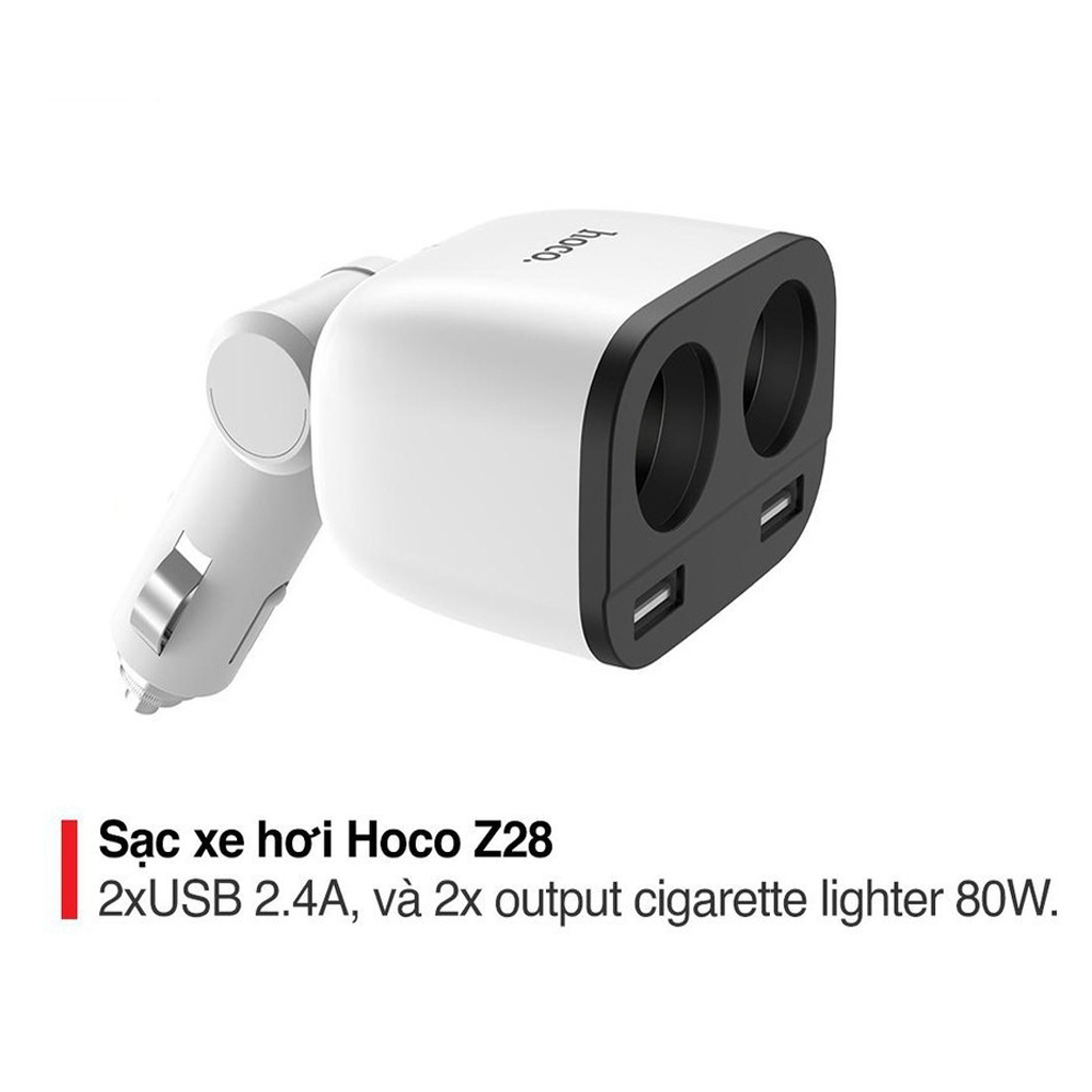 Sạc ô tô 2 cổng Usb Hoco Z28 tích hợp đèn Led chất liệu cao cấp - Hàng chính hãng