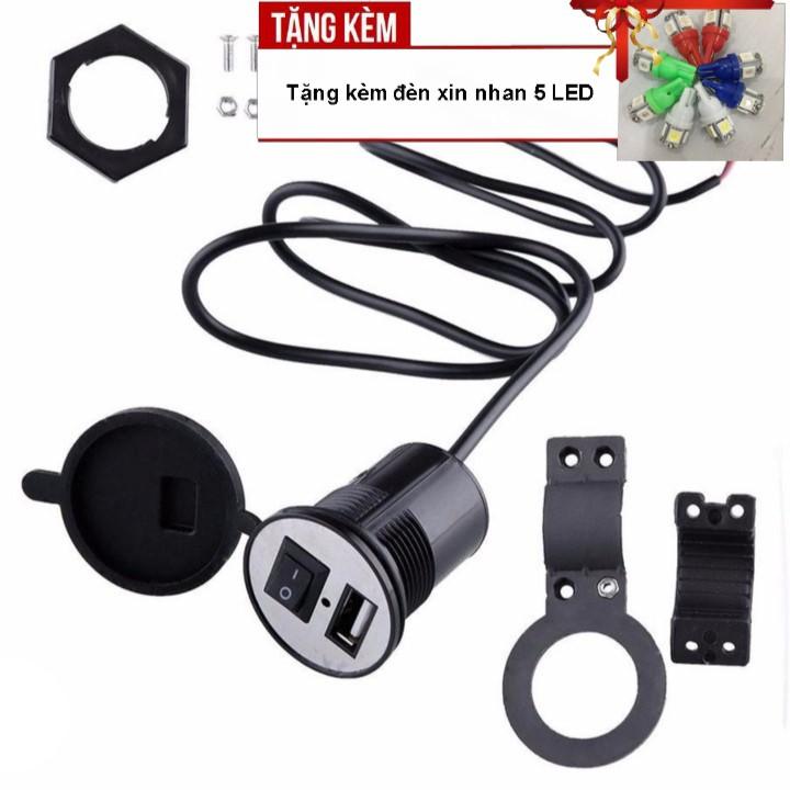 Bộ sạc pin điện thoại gắn trên xe máy, ô tô siêu tiện lợi A222-TK36 - Tặng kèm đèn xi nhan 5 Led