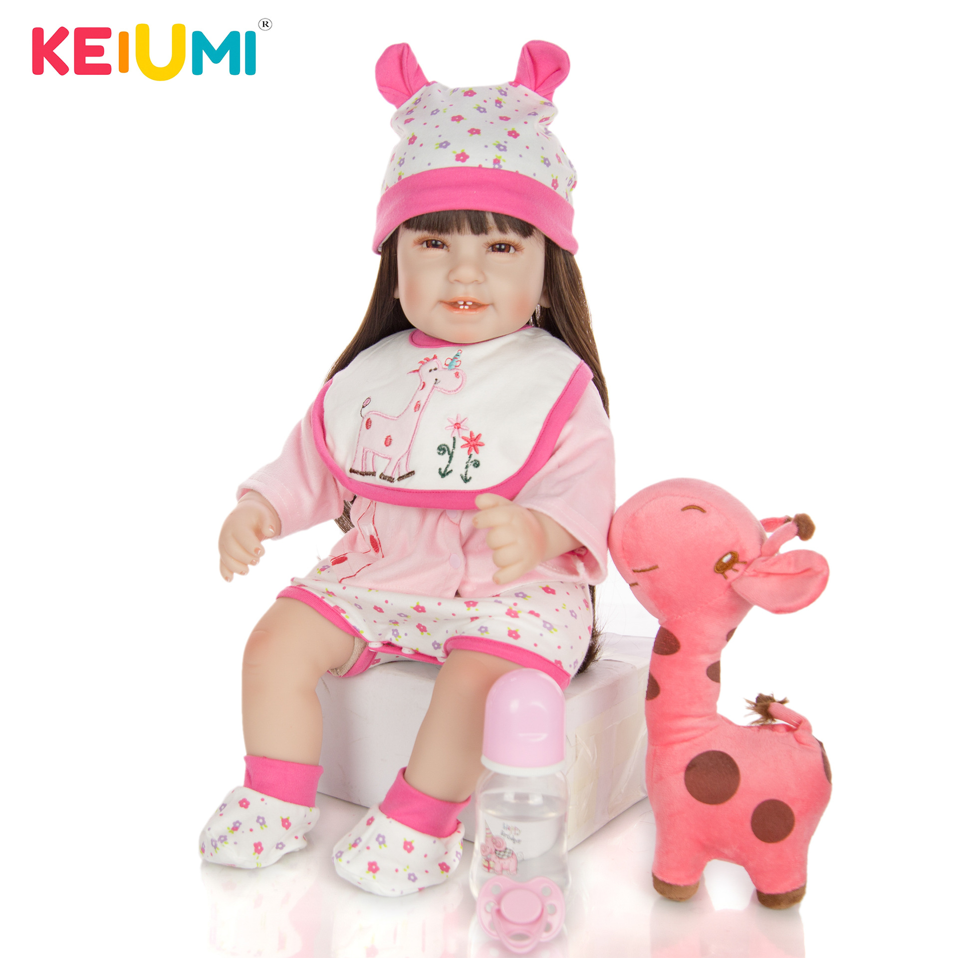 Búp Bê Mắt Tít Có Răng Áo Hồng KEIUMI Collection 55 cm 22 inch Reborn Vinyl Doll PVN3400