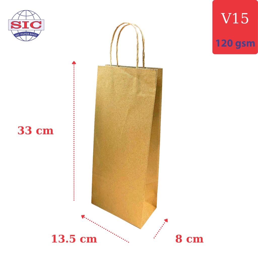 10 CHIẾC TÚI GIẤY KRAFT V15: 13.5x8x33 MÀU NÂU CÓ QUAI