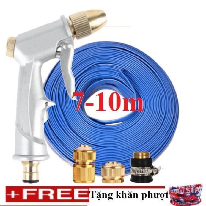 Bộ dây vòi xịt nước rửa xe, tưới cây . tăng áp 3 lần, loại 7m, 10m 206701 đầu đồng,cút đồng+ tặng khăn phượt TL