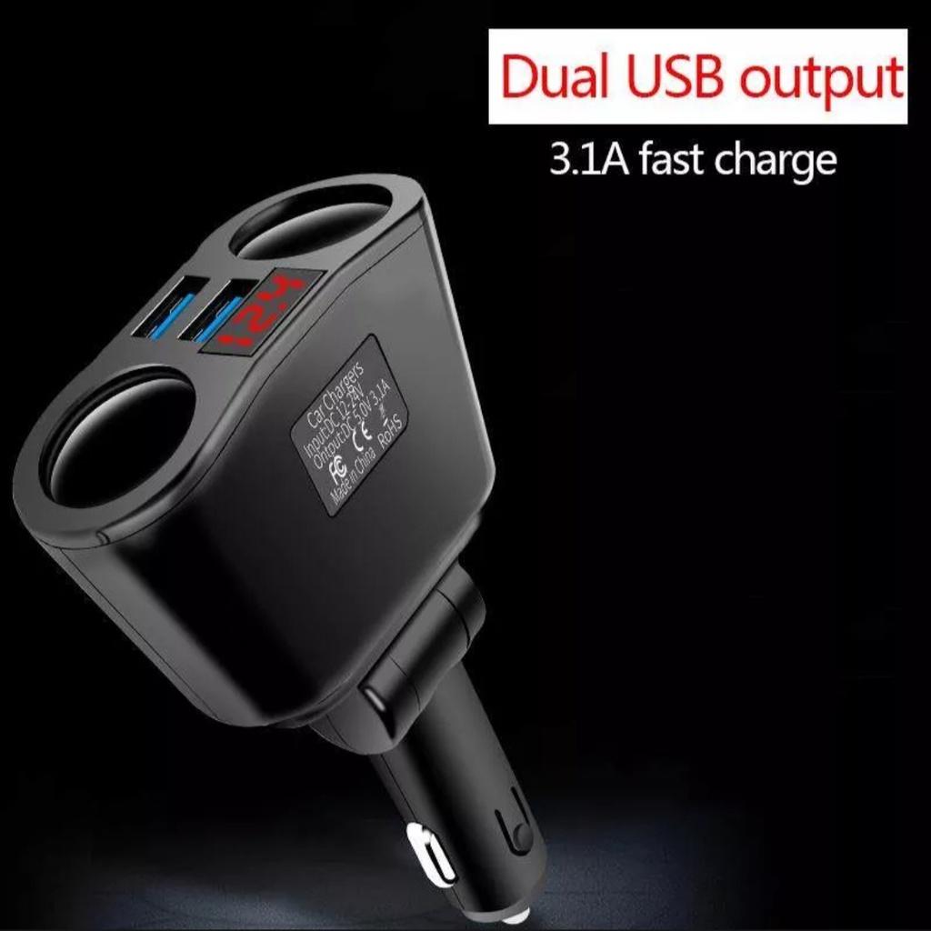 Bộ chia tẩu sạc ô tô kèm 2 cổng sạc nhanh điện thoại USB 5V / 3.1A đồng hồ báo vôn ắc quy đa năng mẫu mới