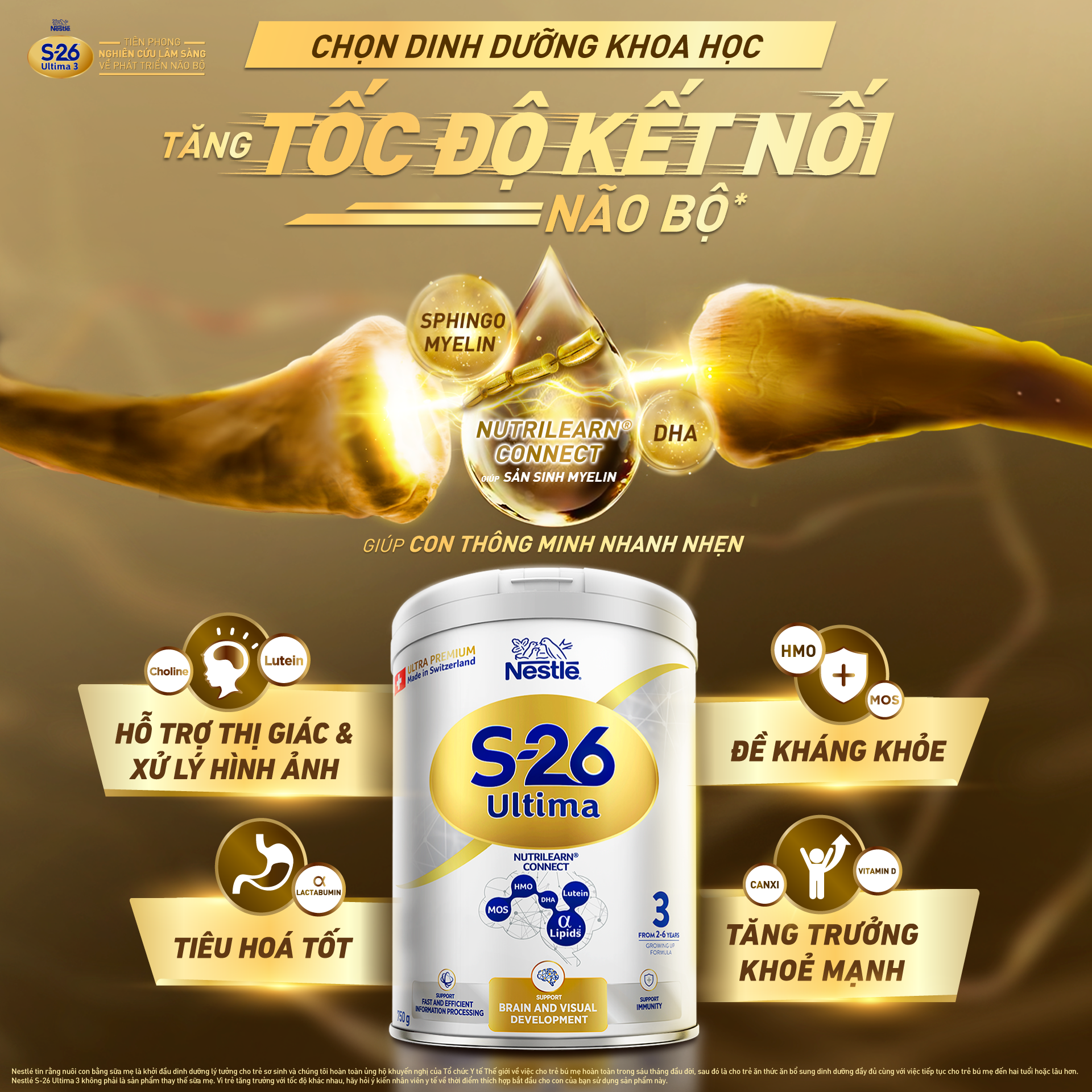 Sữa bột công thức S-26 ULTIMA 3 750G với hợp chất NUTRILEARN CONNECT giúp tăng tốc độ kết nối não bộ - Dành cho bé từ 2 - 6 tuổi - Tặng Bàn chải điện Happy Rabbit