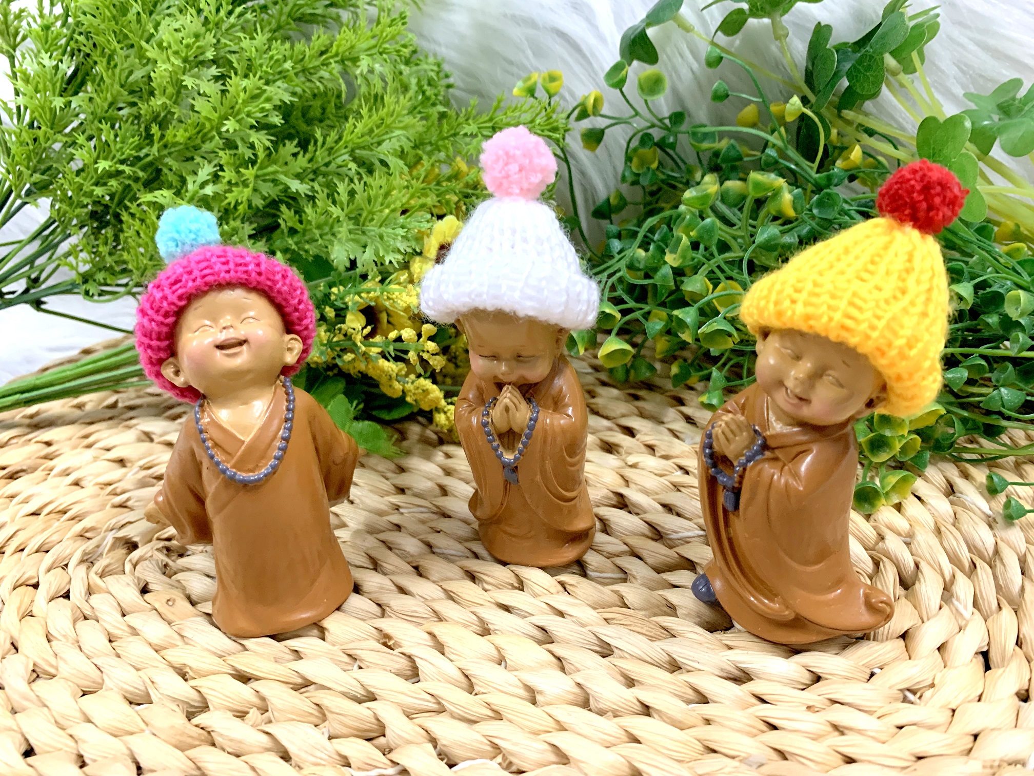 Bộ 3 Chú Tiểu Ấn Độ Hoan Hỉ Chuỗi Hạt Nón Len