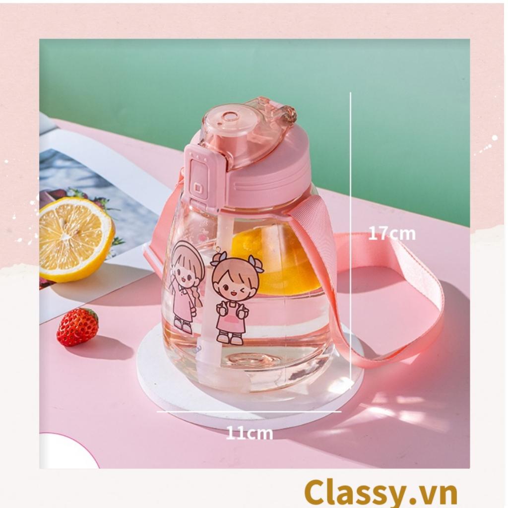 Bình đựng nước 1L Classy có ống hút tiện lợi, họa tiết hoạt hình dễ thương PK1096