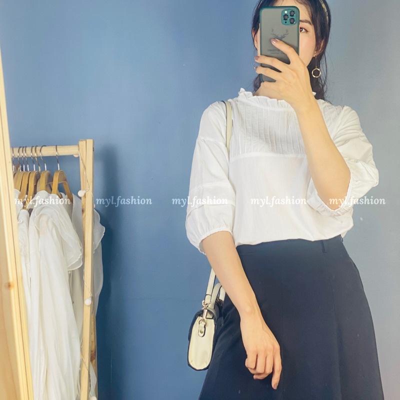 Áo cộc babydoll phom rộng xếp ly ngực - myl.fashion
