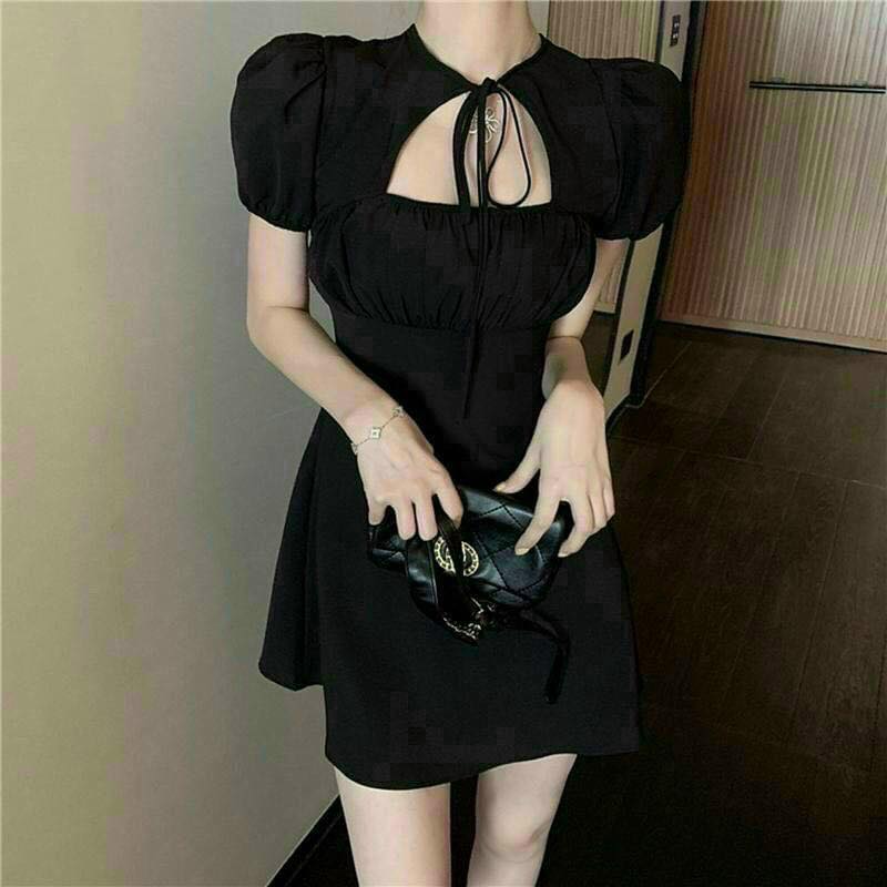 Đầm nữ thời trang ngực nhún cổ cột nơ cut out chất vải mango lụa mềm mại LIMA DRESS