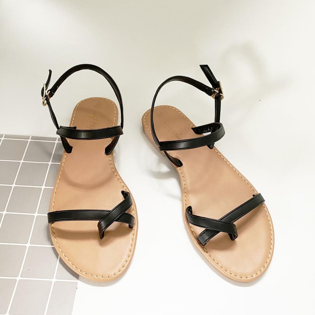 Dép sandal nữ quai dây mảnh đế bệt xỏ ngón thấp 1 cm đi biển thời trang cao cấp Hishoo S059