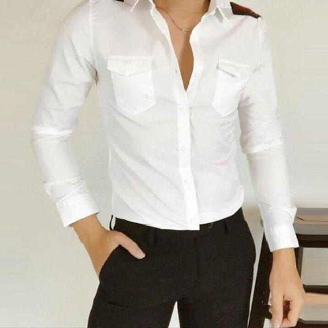 Áo sơ mi trắng nam 3 sọc viền vai 2 túi TN