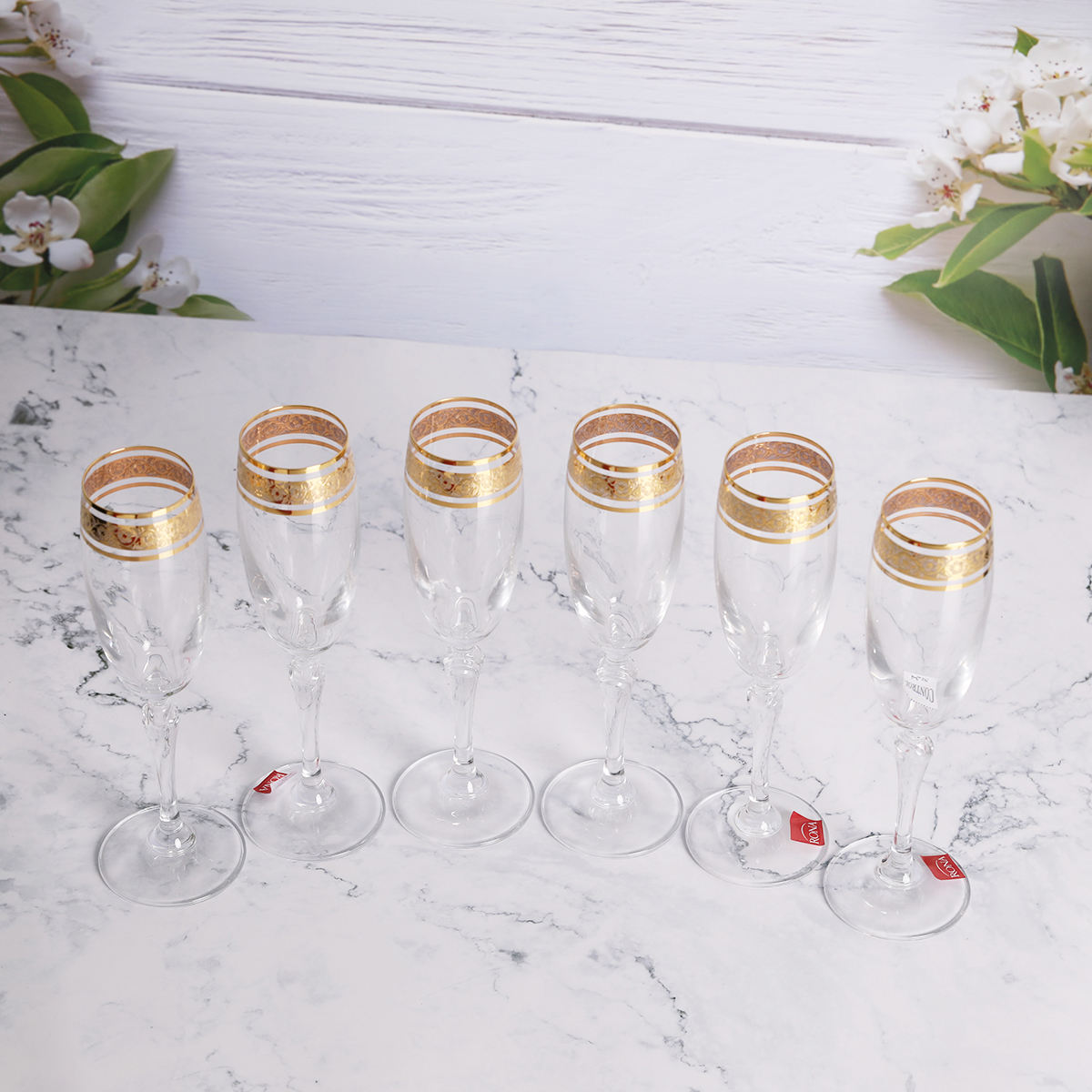 Bộ ly Champagne 160ml mạ vàng 24k viền ly