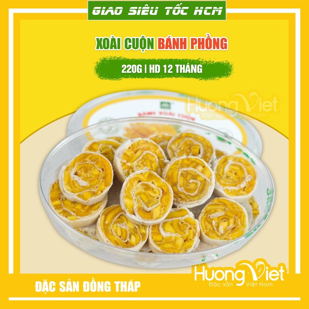 Bánh xoài, kẹo xoài cuộn bánh tráng hộp 220g, đặc sản Đồng Tháp Tư Bông, bánh kẹo đồ ăn vặt miền tây