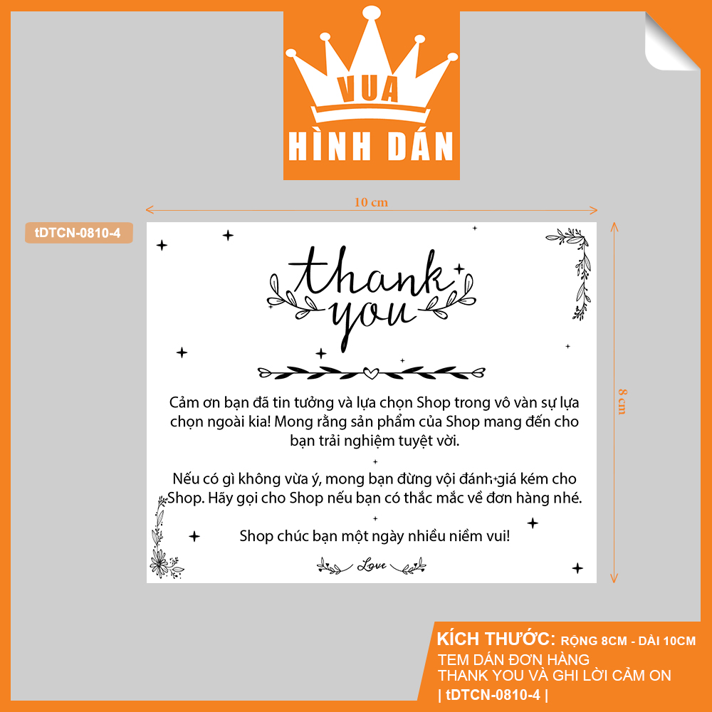 Set 50/100 tem/ sticker 8*10 thank you ghi lời cám ơn đến khách hàng dành cho shop - 5 mẫu