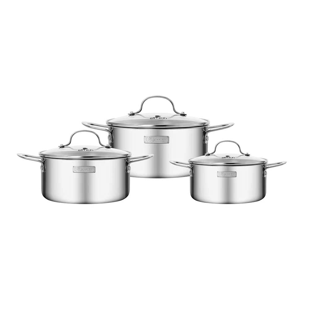 Bộ nồi chảo inox nguyên khối Elmich Trimax EL-2136OL04, nồi size 16, 20, 24cm, chảo 24cm - Hàng chính hãng