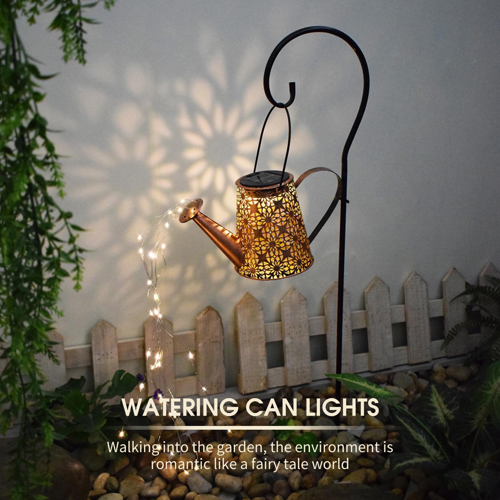 Metal Solar Stakes Lights LED Hollow Solar Landscape Lights Waterproof Outdoor Retro Kettle Lantern Stake Light
