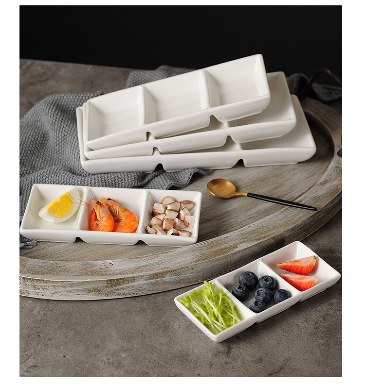 WHITE Đĩa chấm 3 ngăn màu trắng 6 inch 5593