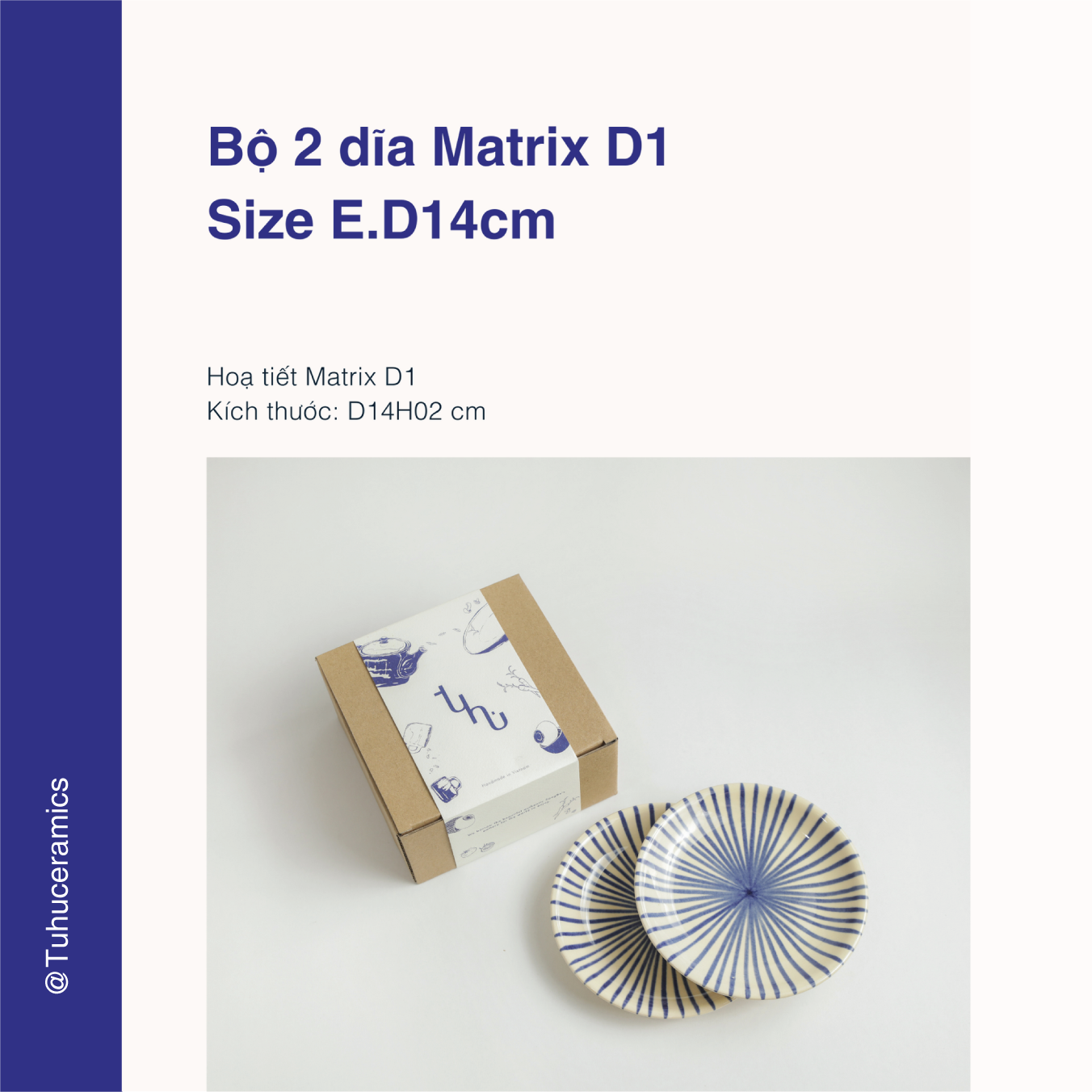 Bộ 2 dĩa họa tiết Matrix D1 đường kính E.D14 - Gốm sứ Tu Hú