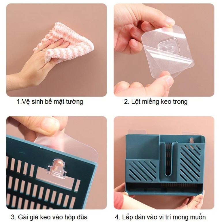 Kệ Đựng Muỗng Đũa Treo Tường Nhà Bếp Có Đế Hứng Nước Tiện Dụng