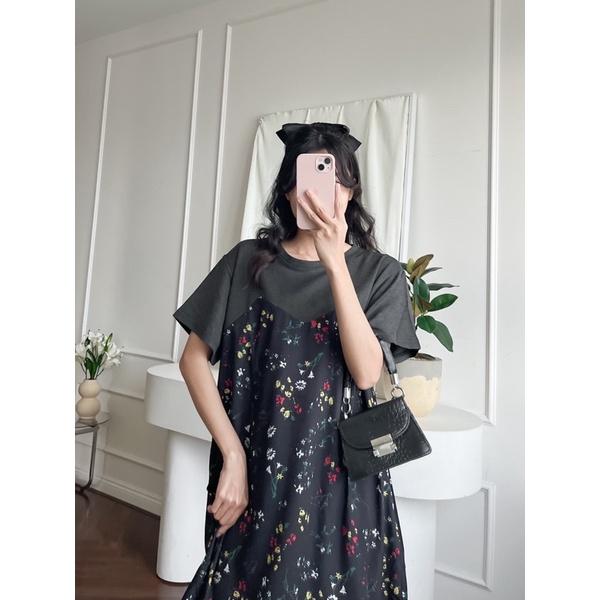 Đầm vạt xéo phối thun chất mát