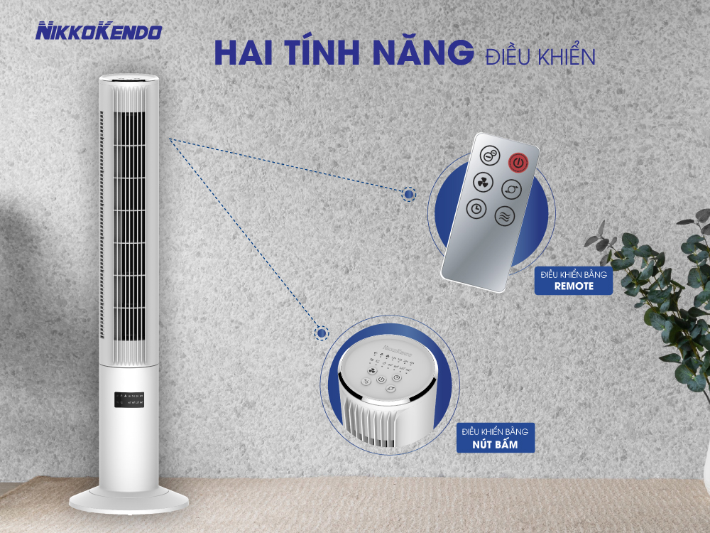 Quạt tháp Nikkokendo FT-36 có remote điều khiển từ xa xoay 360 độ hẹn giờ lọc không khí - Hàng chính hãng